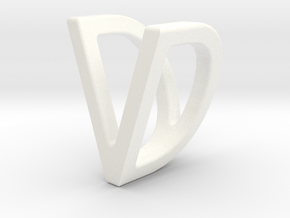 Two way letter pendant - DV VD in White Processed Versatile Plastic