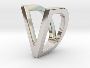 Two way letter pendant - DV VD in Rhodium Plated Brass