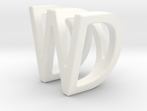 Two way letter pendant - DW WD in White Processed Versatile Plastic