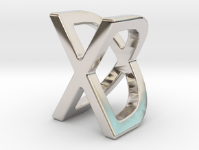Two way letter pendant - DX XD in Rhodium Plated Brass