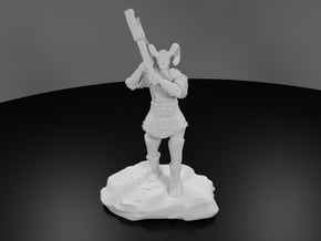 Tiefling Paladin Mini in Plate with Great Axe in White Processed Versatile Plastic