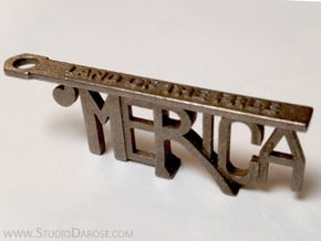 'MERICA Bottle Opener Keychain in Polished Bronzed Silver Steel