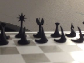 Miniature Minimalist Alien Chess Set in Black Natural Versatile Plastic
