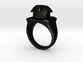 Cute House Ring in Matte Black Steel