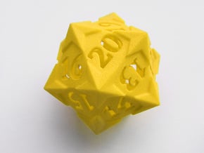 'Starry' D20 Gaming die LARGE in Yellow Processed Versatile Plastic