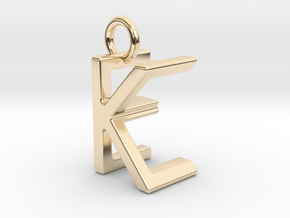 Two way letter pendant - EK KE in 14k Gold Plated Brass