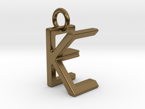 Two way letter pendant - EK KE in Polished Bronze