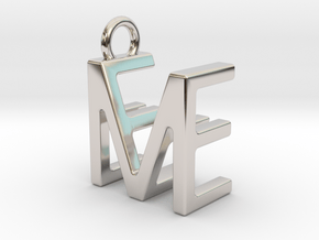 Two way letter pendant - EM ME in Rhodium Plated Brass