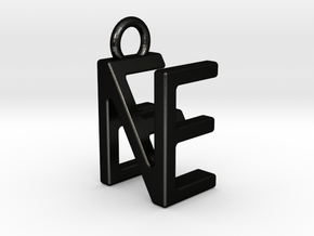 Two way letter pendant - EN NE in Matte Black Steel