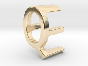 Two way letter pendant - EQ QE in 14k Gold Plated Brass