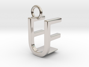 Two way letter pendant - EU UE in Rhodium Plated Brass