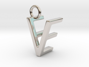 Two way letter pendant - EV VE in Rhodium Plated Brass