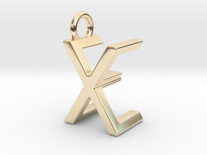 Two way letter pendant - EX XE in 14k Gold Plated Brass