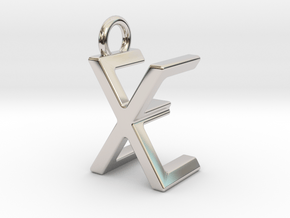 Two way letter pendant - EX XE in Rhodium Plated Brass