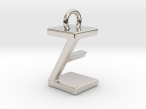 Two way letter pendant - EZ ZE in Rhodium Plated Brass