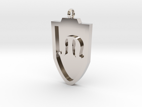 Medieval M Shield Pendant in Rhodium Plated Brass