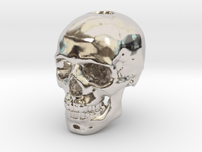 14mm .55in Keychain Bead Human Skull in Rhodium Plated Brass