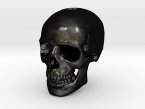 14mm .55in Keychain Bead Human Skull in Matte Black Steel