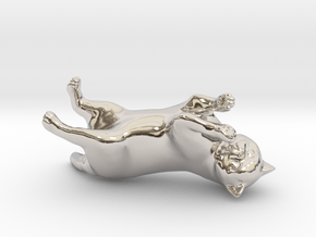 Rolling Exotic Shorthair Cat in Rhodium Plated Brass