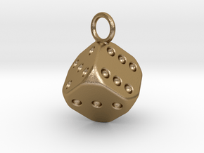 Dice Keychain in Polished Gold Steel