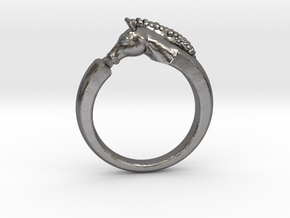 Horse Ring in Polished Nickel Steel