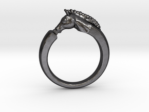Horse Ring in Polished and Bronzed Black Steel