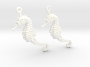 Sea Horse Earrings in White Processed Versatile Plastic