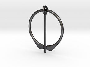 Penannular Cloak or Hair Broach in Polished and Bronzed Black Steel