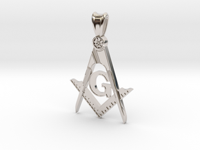 (Large)Blue Lodge Pendant  in Rhodium Plated Brass