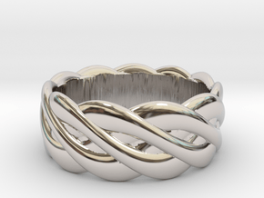 Braided celtic ring - t 19 in Rhodium Plated Brass