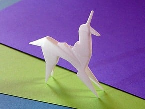 Origami Unicorn in White Processed Versatile Plastic