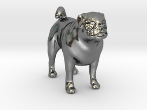 Standing Fawn Pug in Fine Detail Polished Silver