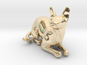 Laying Blue Sphynx in 14k Gold Plated Brass
