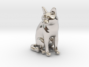 Sitting Gray Chartreux in Rhodium Plated Brass
