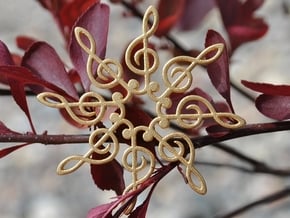 Treble Clef Snowflake Pendant in Polished Gold Steel