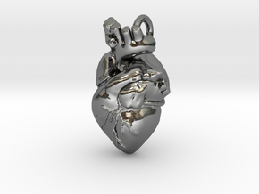 Anatomical Heart Pendant in Fine Detail Polished Silver