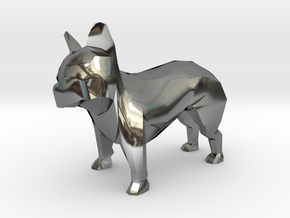 Low Poly French Bulldog in Fine Detail Polished Silver