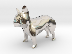 Low Poly French Bulldog in Rhodium Plated Brass