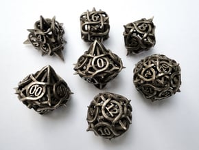 Thorn Dice Set with Decader, 7 Piece Die Set in Polished Bronzed Silver Steel