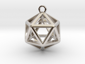 Icosahedron Pendant in Rhodium Plated Brass