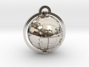 World Pendant in Rhodium Plated Brass: Extra Small