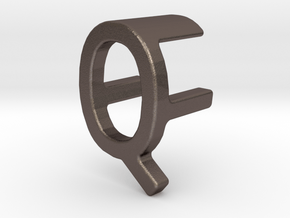 Two way letter pendant - FQ QF in Polished Bronzed Silver Steel