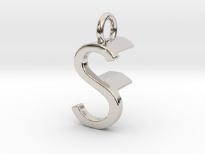 Two way letter pendant - FS SF in Rhodium Plated Brass