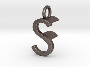 Two way letter pendant - FS SF in Polished Bronzed Silver Steel