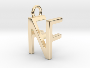 Two way letter pendant - FN NF in 14k Gold Plated Brass