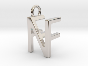 Two way letter pendant - FN NF in Rhodium Plated Brass