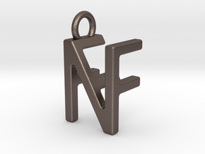 Two way letter pendant - FN NF in Polished Bronzed Silver Steel