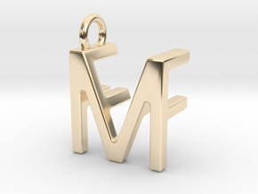 Two way letter pendant - FM MF in 14k Gold Plated Brass