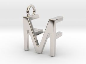 Two way letter pendant - FM MF in Rhodium Plated Brass