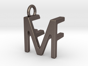 Two way letter pendant - FM MF in Polished Bronzed Silver Steel